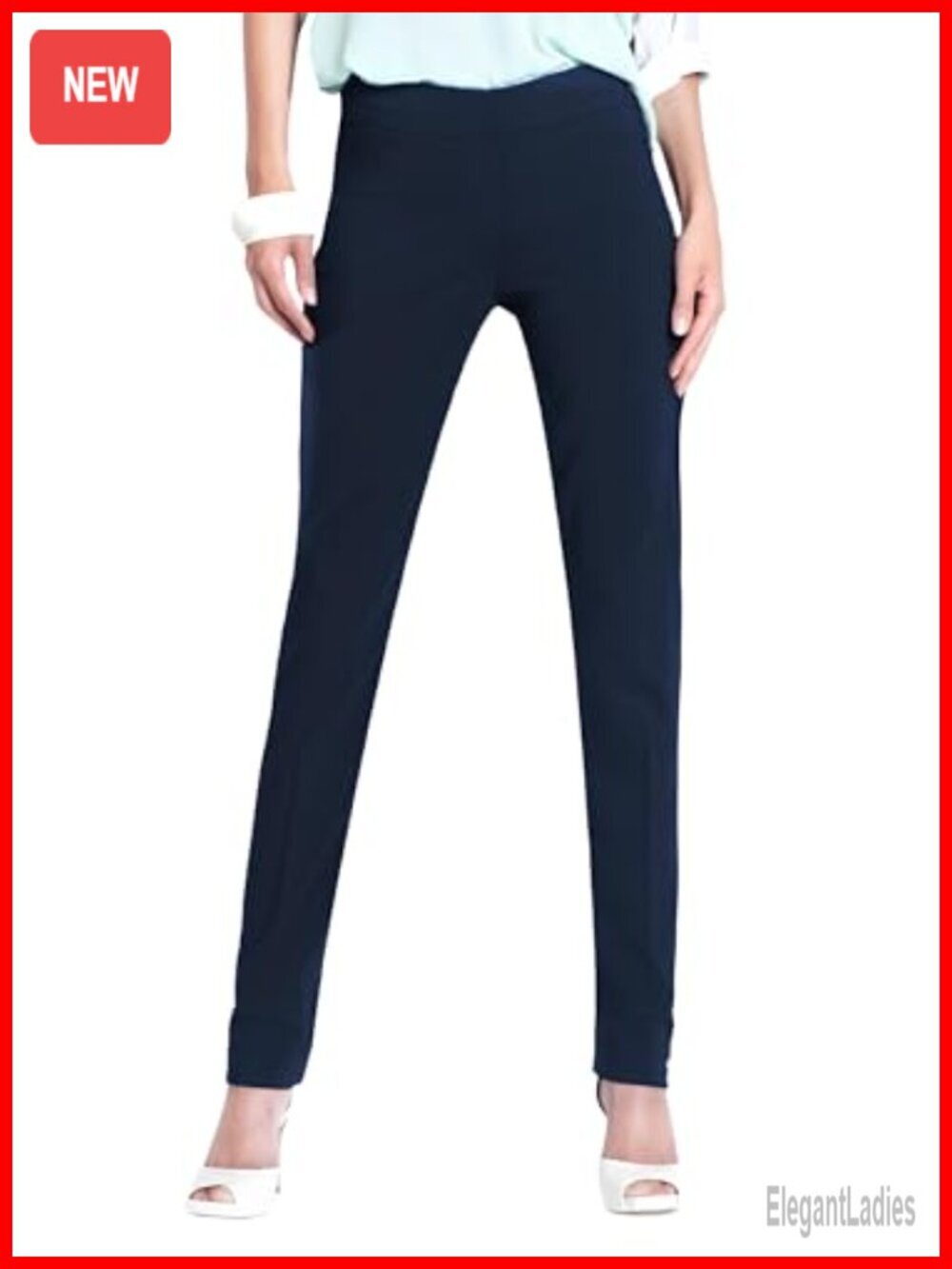 Wide Band Pull-On Straight Leg Pants Tummy Control Stretch